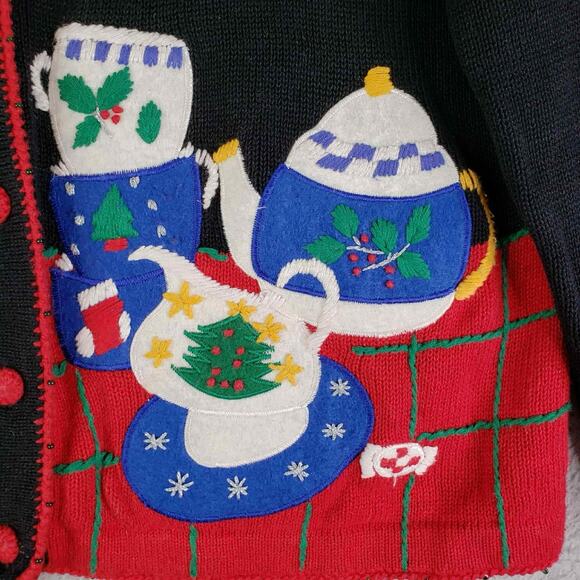 Vintage Paul Harris Cardigan Women's Medium Knit Christmas Black Sweater - Picture 4 of 11